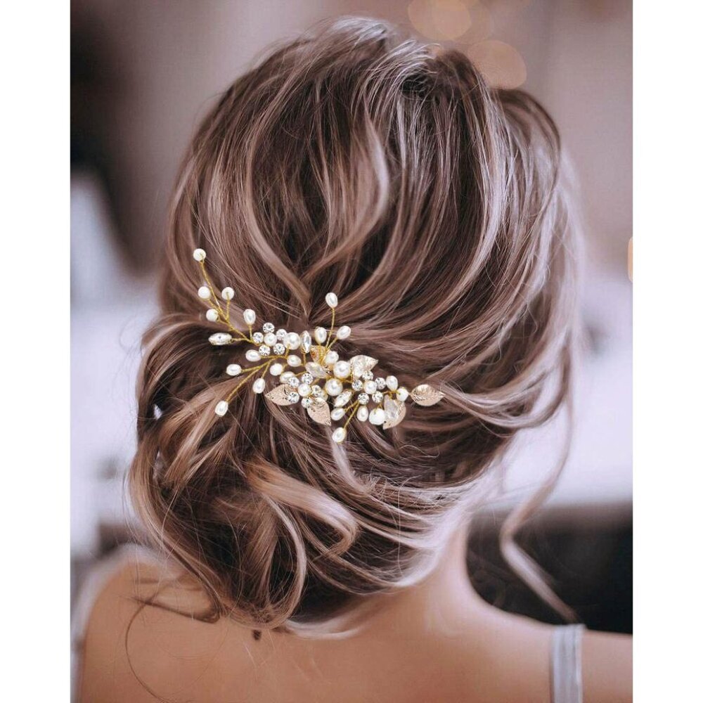 Bride Wedding Hair Vine Pearl Bridal Headpieces Leaf Hair Accessories for Women